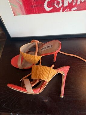 Steve Madden Two-Tone Orange & Yellow Strappy Stiletto Heels